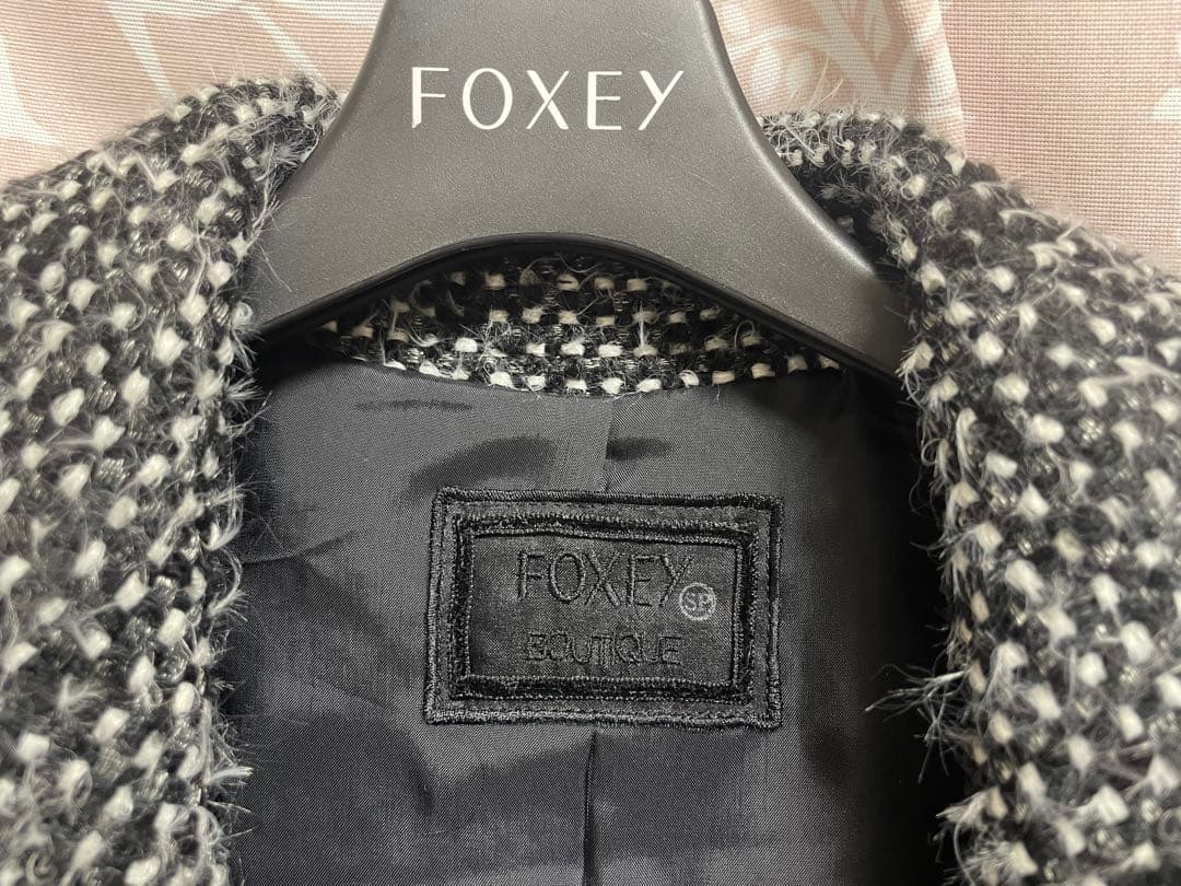 FOXEY ツイードダブルブレストコート　ホワイト　ブラック　サイズ 40