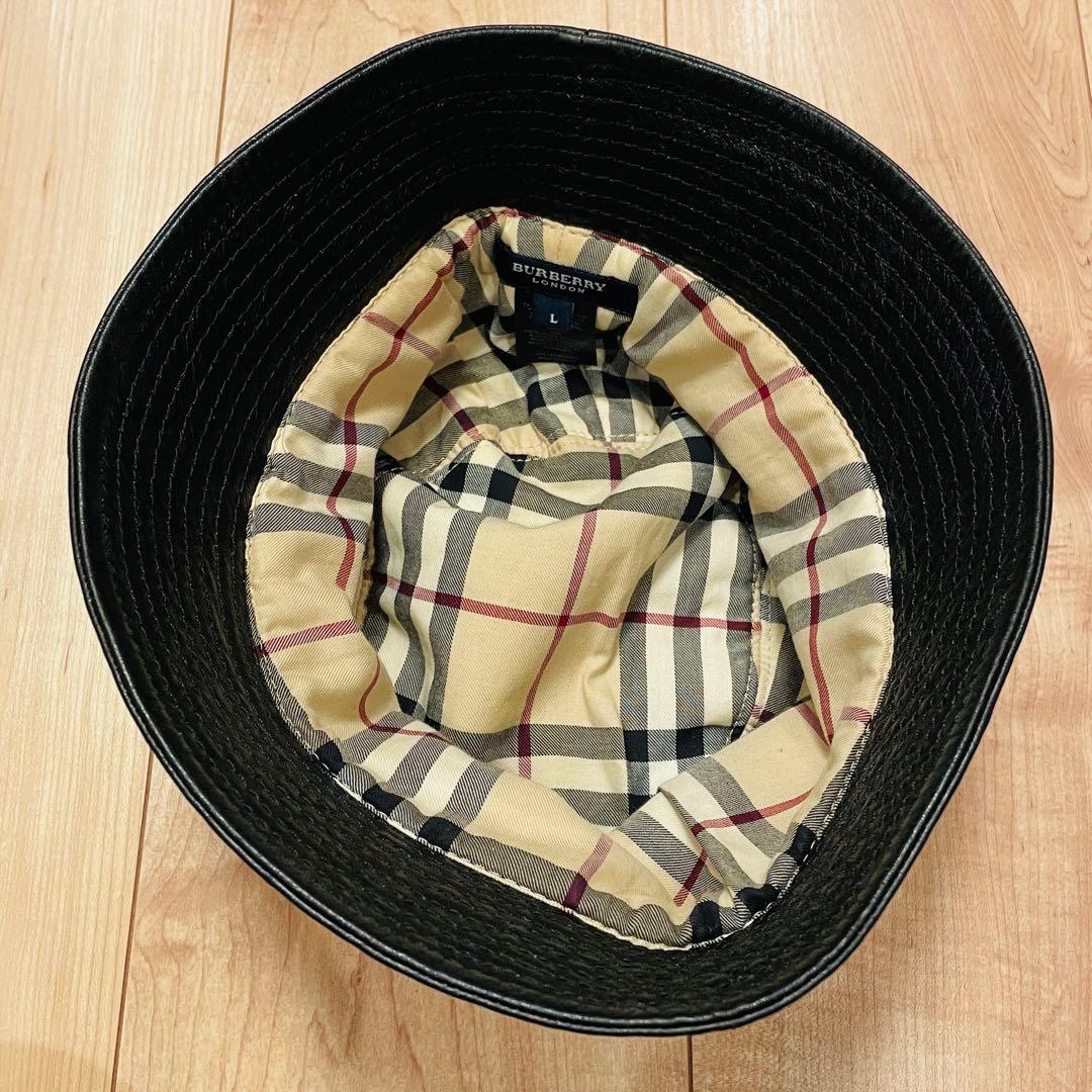 ⭐️美品⭐️ BURBERRY レザー バケットハット ノバチェック　L ブラック