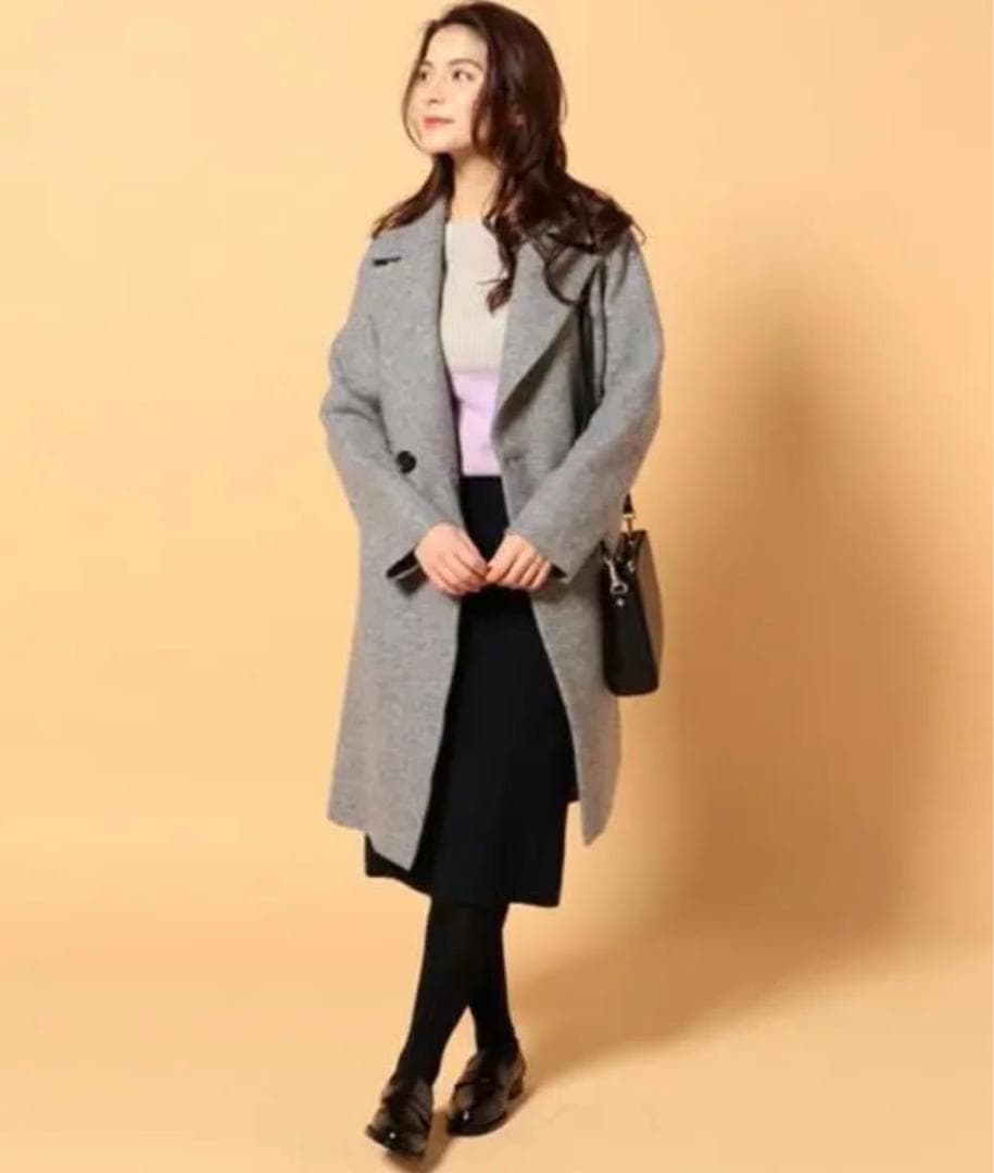 美品　23区Moessmer MILLEDJERSEYロングウールコート　グレー