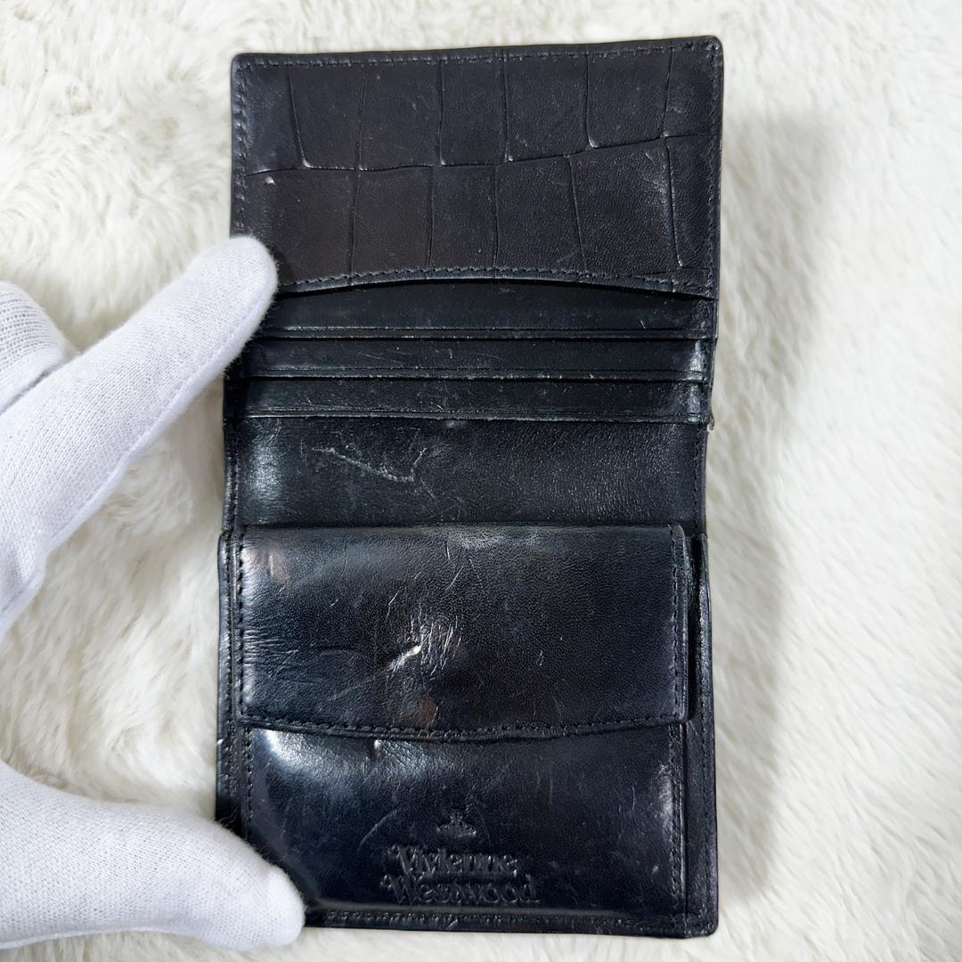 ヴィヴィアンウエストウッド 2つ折り財布 クロコ 型押し 黒