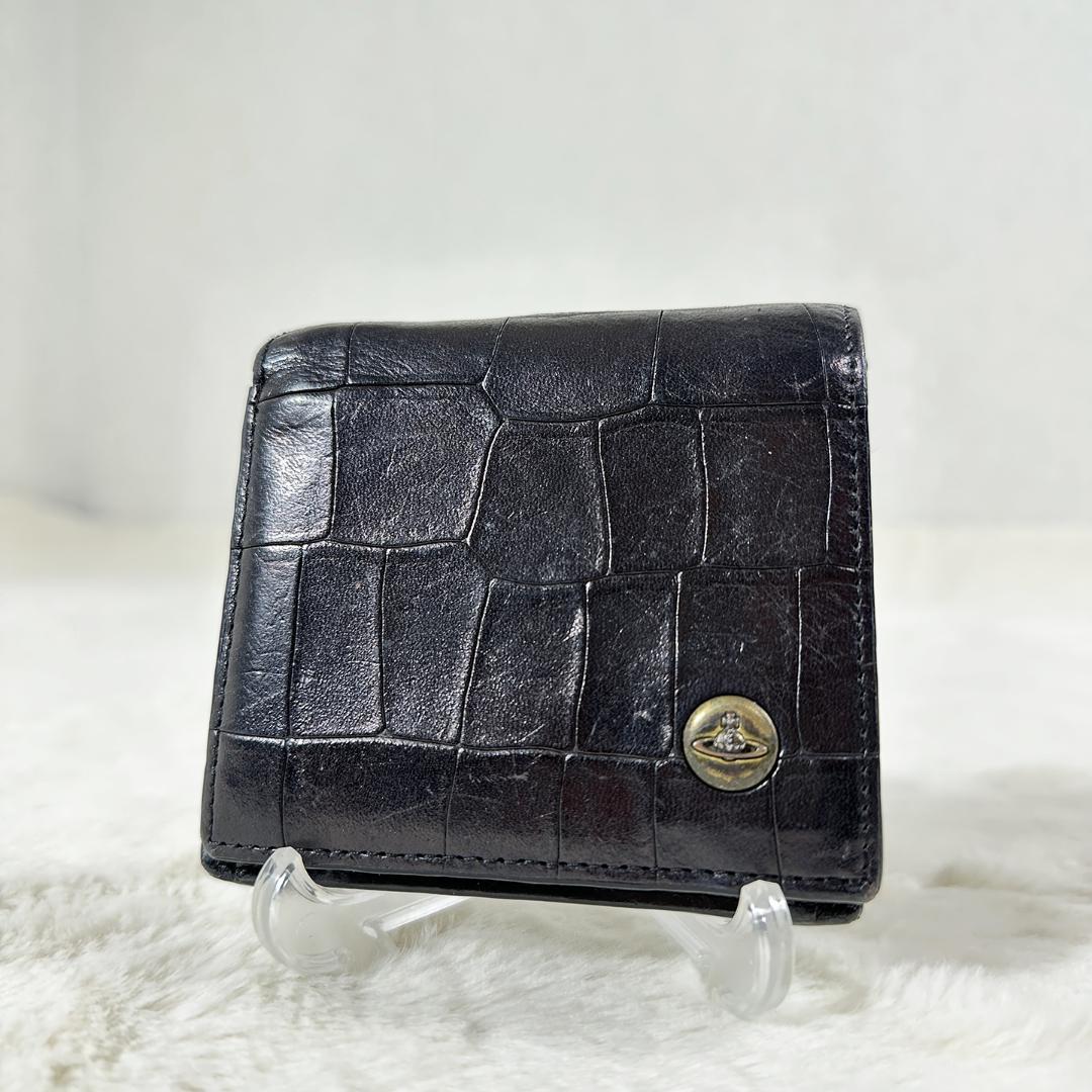 ヴィヴィアンウエストウッド 2つ折り財布 クロコ 型押し 黒