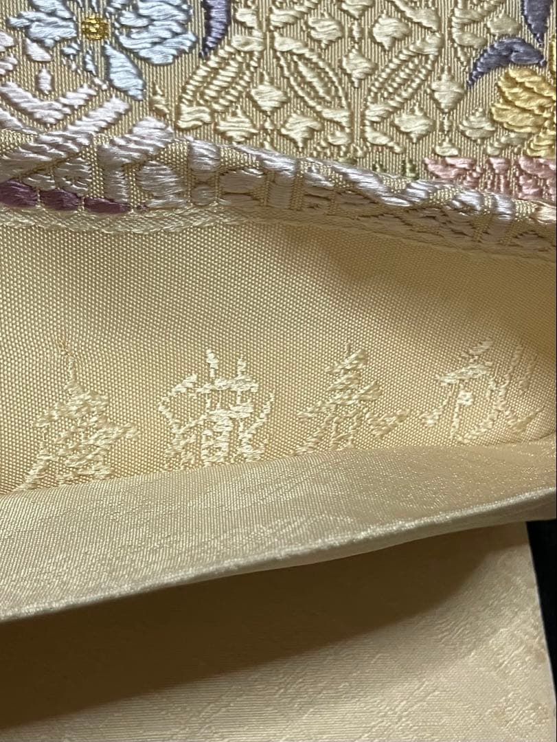 唐織春秋 袋帯 六通柄 正絹 新小石丸 花文 菊 桜 吉祥文様 美品 イ6362