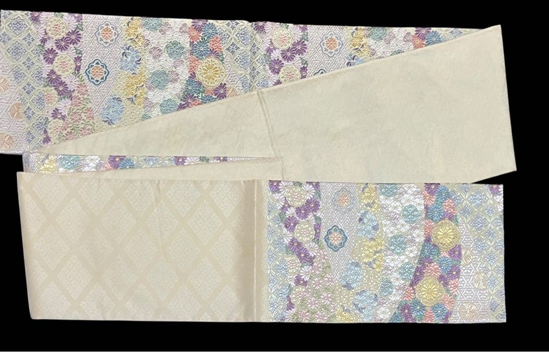唐織春秋 袋帯 六通柄 正絹 新小石丸 花文 菊 桜 吉祥文様 美品 イ6362