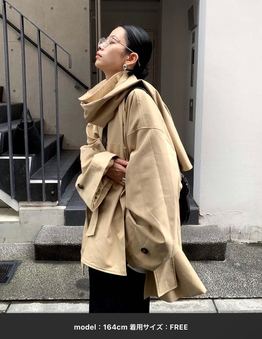 chuclla ワイドスリーブ ステンカラー オーバーコート トレンチコート