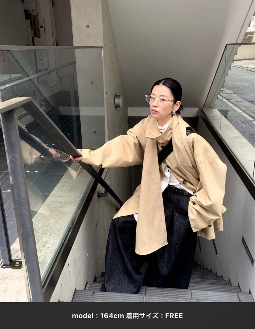 chuclla ワイドスリーブ ステンカラー オーバーコート トレンチコート