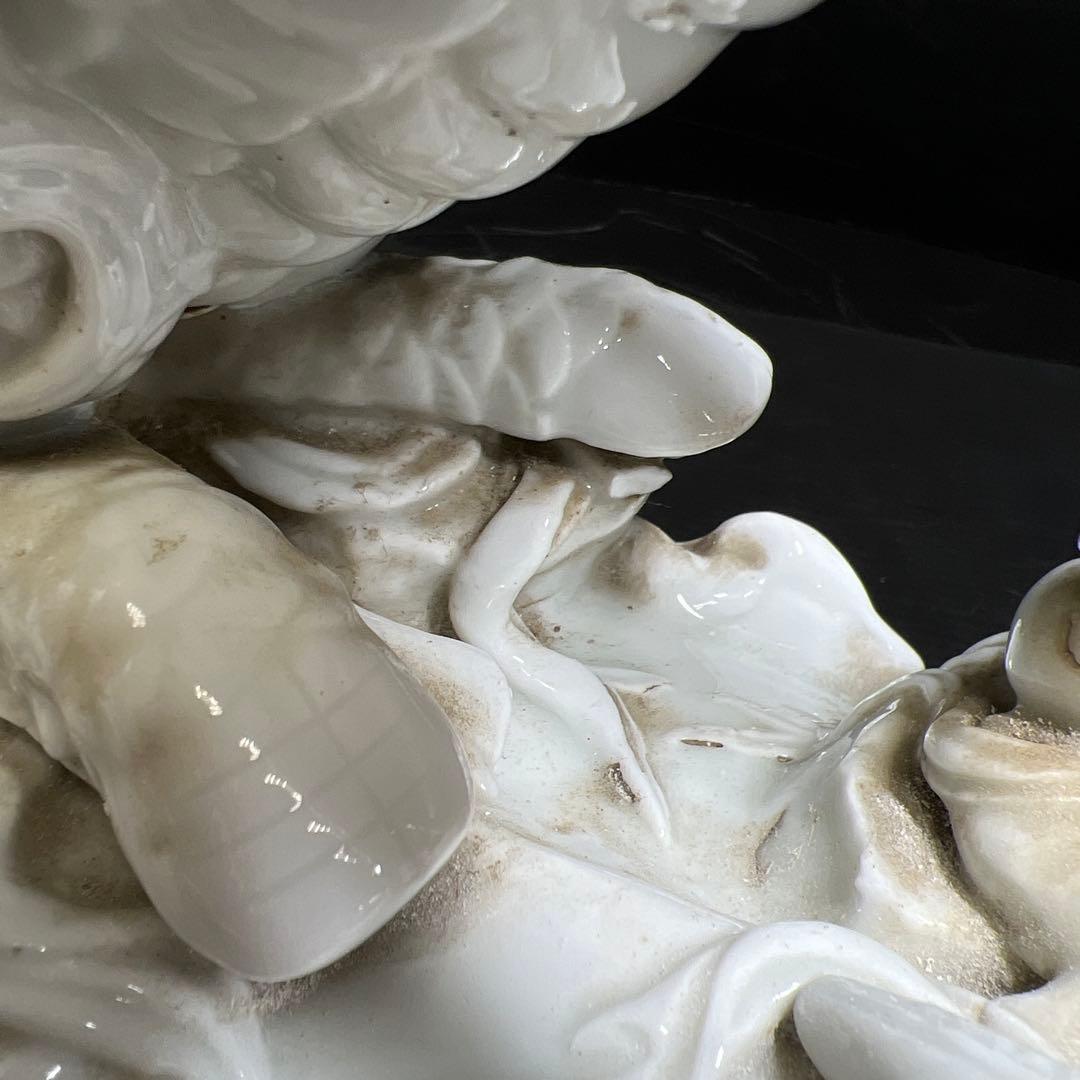 中国清時代　白磁キリン唐木台付　高さ約35㎝　東Y7-1211☆2Fトヒオ