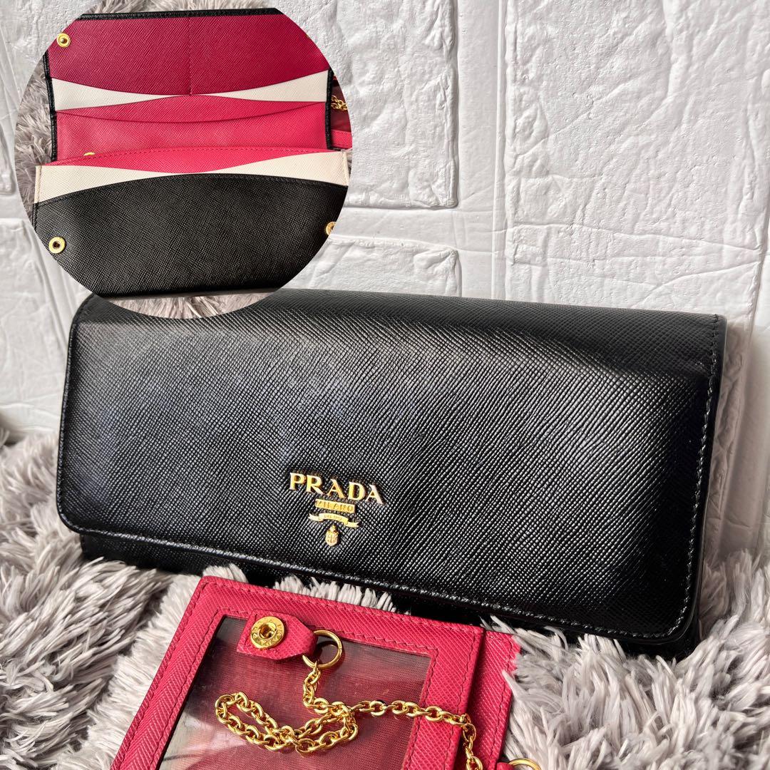 PRADA✨バイカラー　サフィアーノ　長財布　カードケース　ブラック