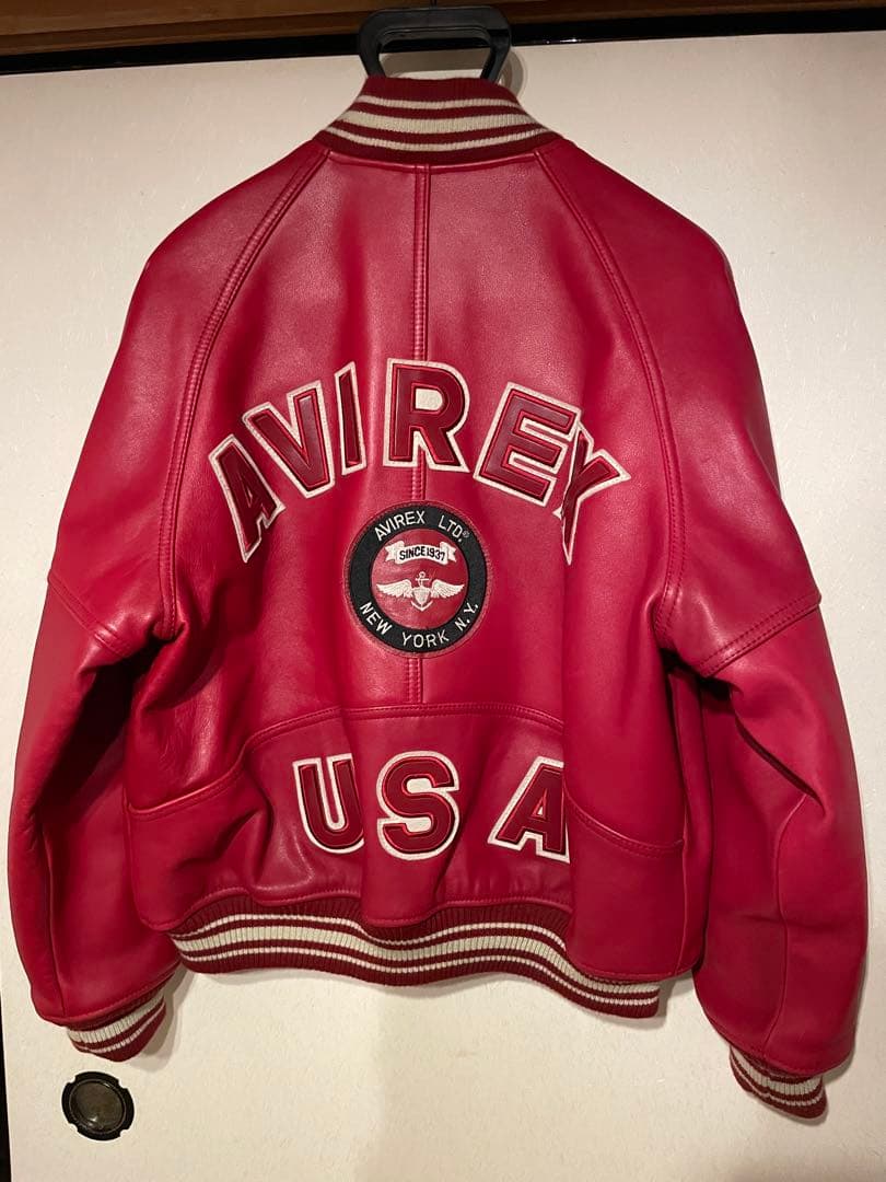 カ*デ様 AVIREX レザー スタジャン レッド バーシティジャケット　本革
