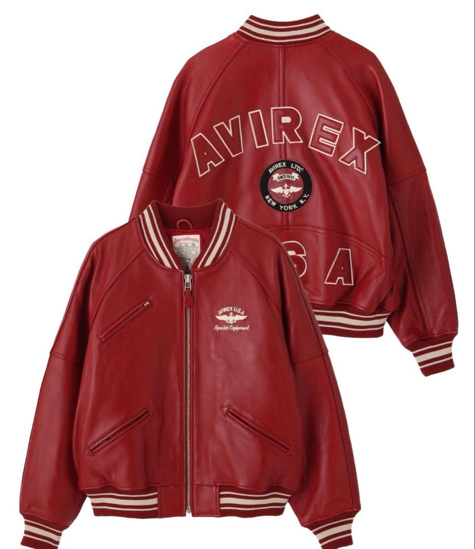カ*デ様 AVIREX レザー スタジャン レッド バーシティジャケット　本革