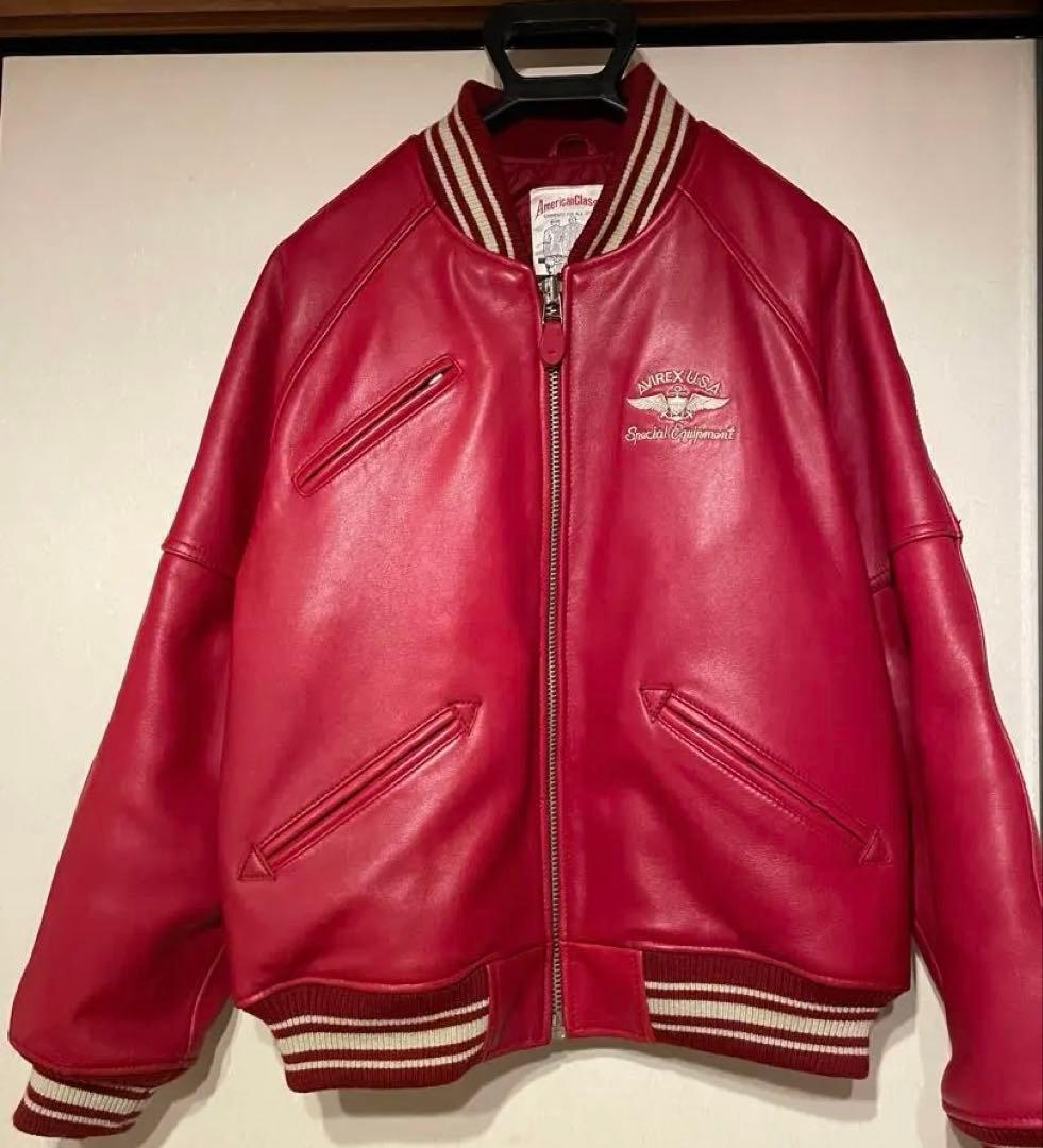 カ*デ様 AVIREX レザー スタジャン レッド バーシティジャケット　本革