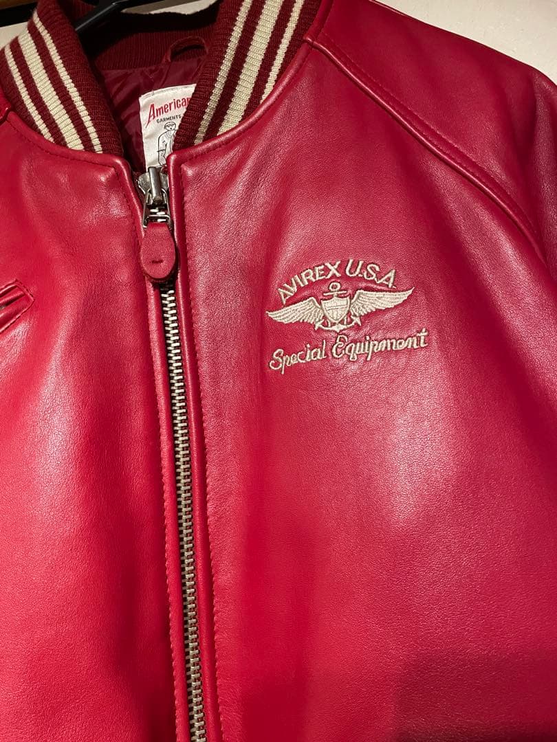 カ*デ様 AVIREX レザー スタジャン レッド バーシティジャケット　本革