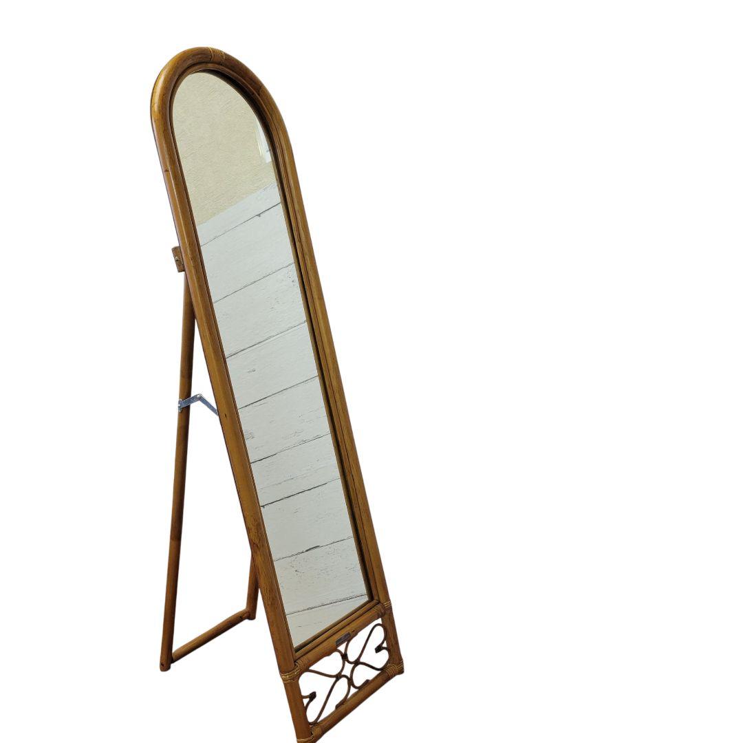 【希少】80s ヴィンテージ BLUASTRA ラタン スタンド ミラー 姿見