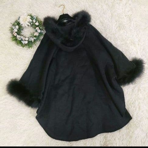 高級 グレースコンチネンタル フォックスファー取り外し可 フード付き ポンチョ