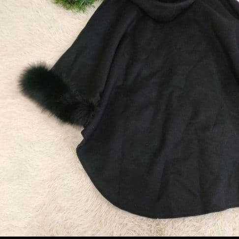 高級 グレースコンチネンタル フォックスファー取り外し可 フード付き ポンチョ