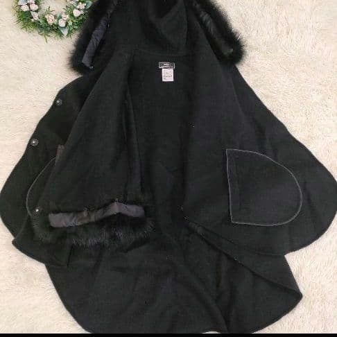 高級 グレースコンチネンタル フォックスファー取り外し可 フード付き ポンチョ