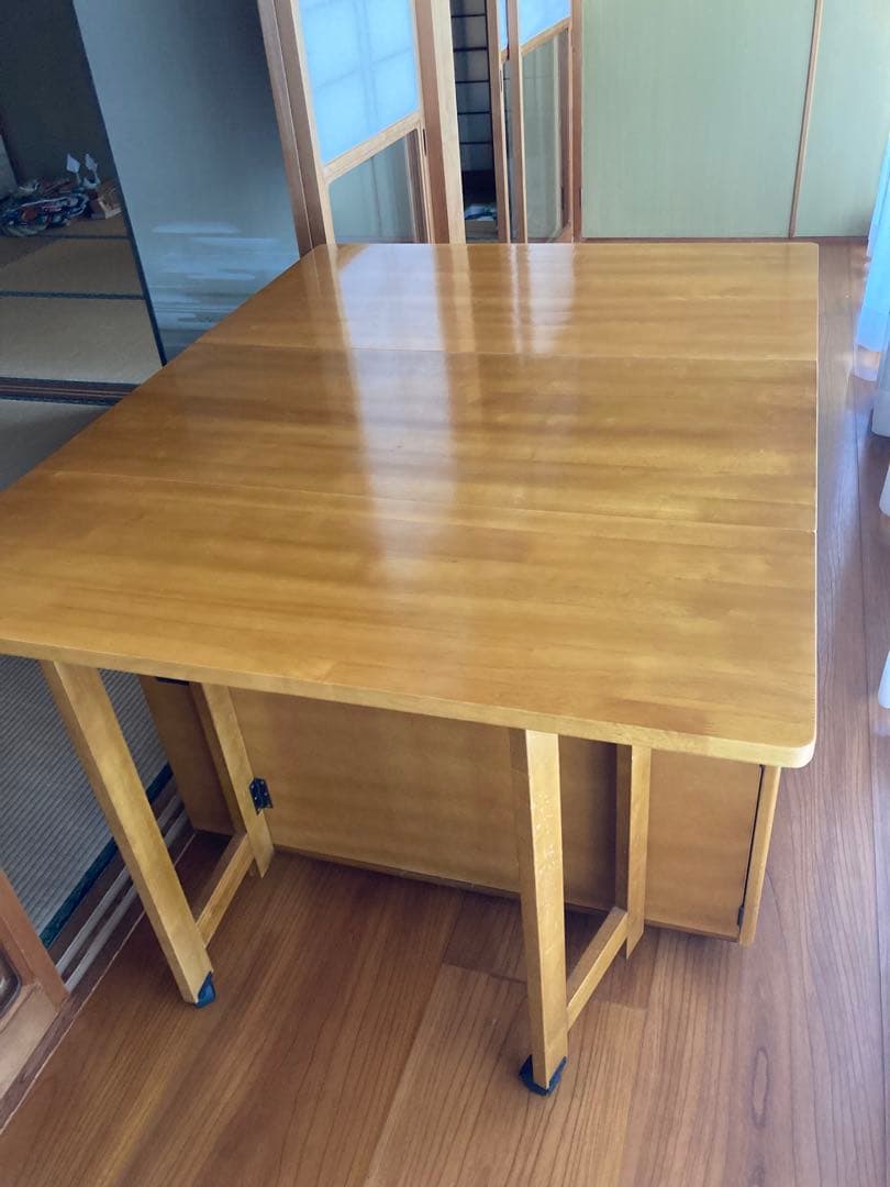 木製 移動式折りたたみテーブル 引き出し付き　ミシン作業台