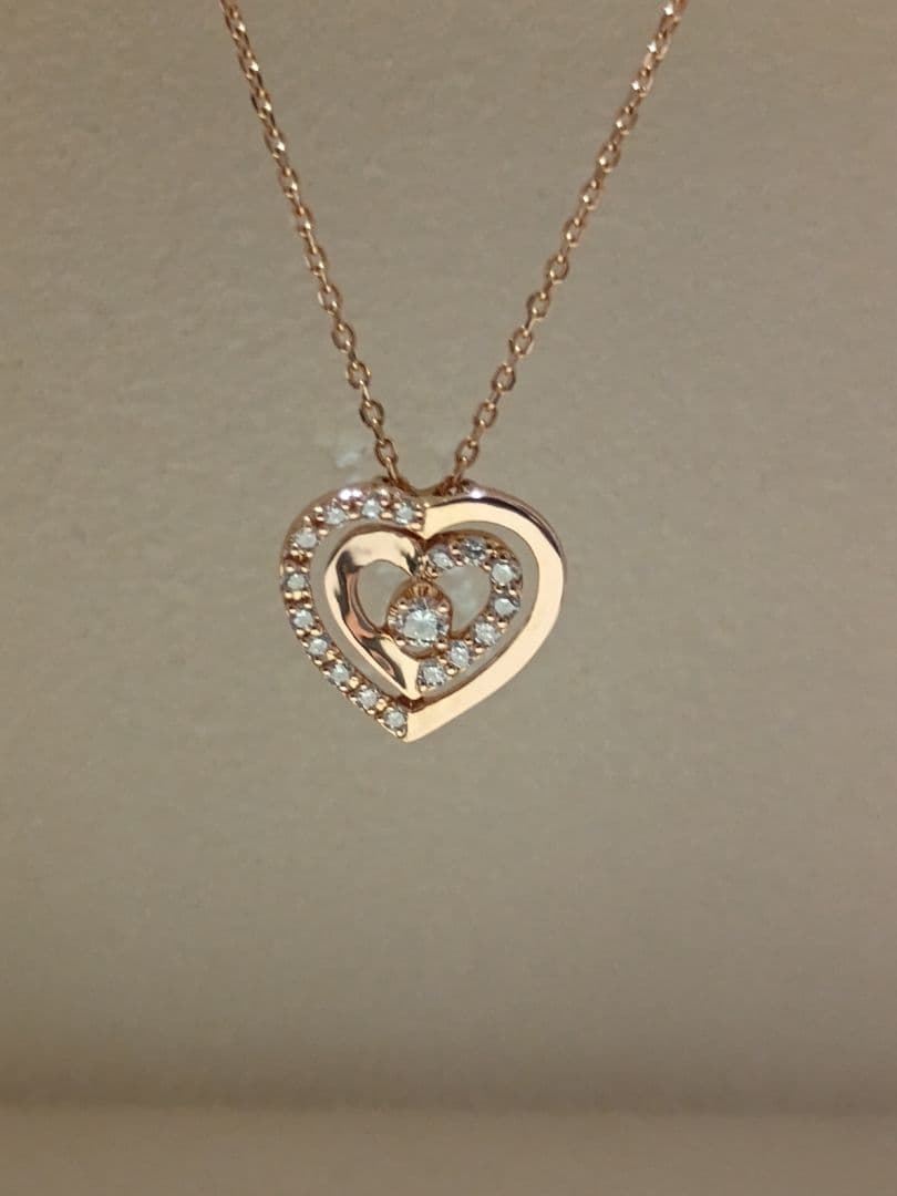 【お取り置き】ヴァンドーム青山 18金 PG ハート型 ダイヤモンド ネックレス
