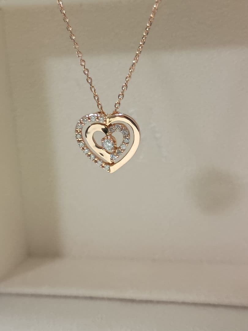 【お取り置き】ヴァンドーム青山 18金 PG ハート型 ダイヤモンド ネックレス