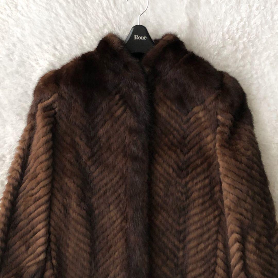 毛皮コート ファーコート リアル ミンク ブラウン M 肉厚 フレア モコモコ