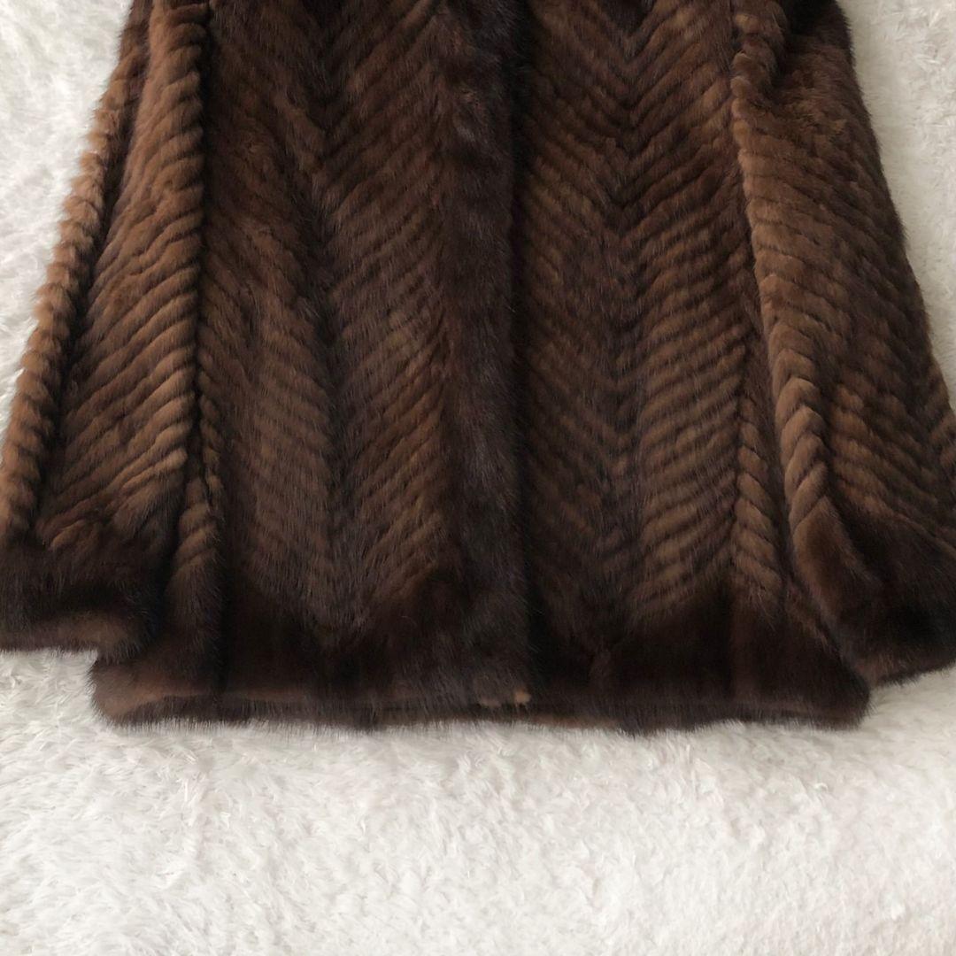 毛皮コート ファーコート リアル ミンク ブラウン M 肉厚 フレア モコモコ