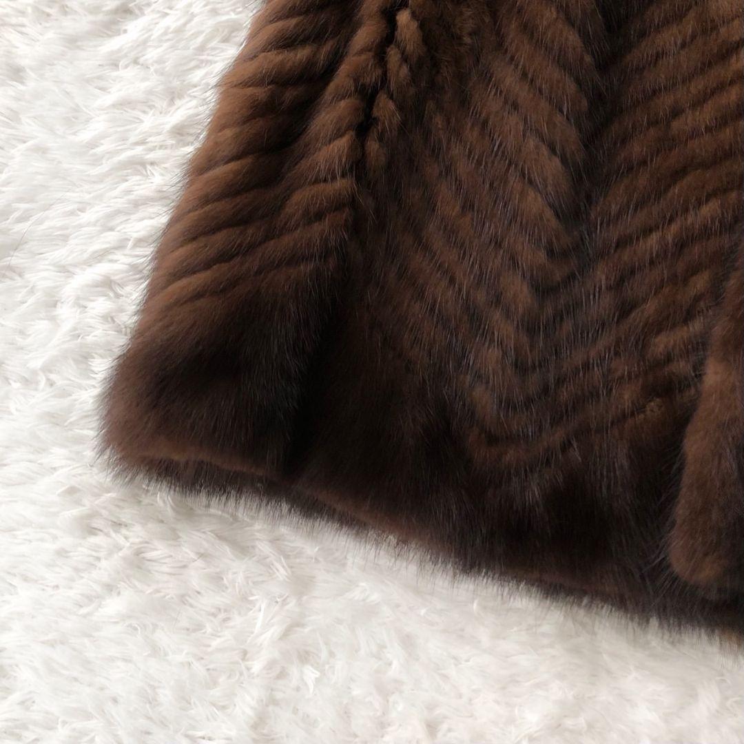 毛皮コート ファーコート リアル ミンク ブラウン M 肉厚 フレア モコモコ