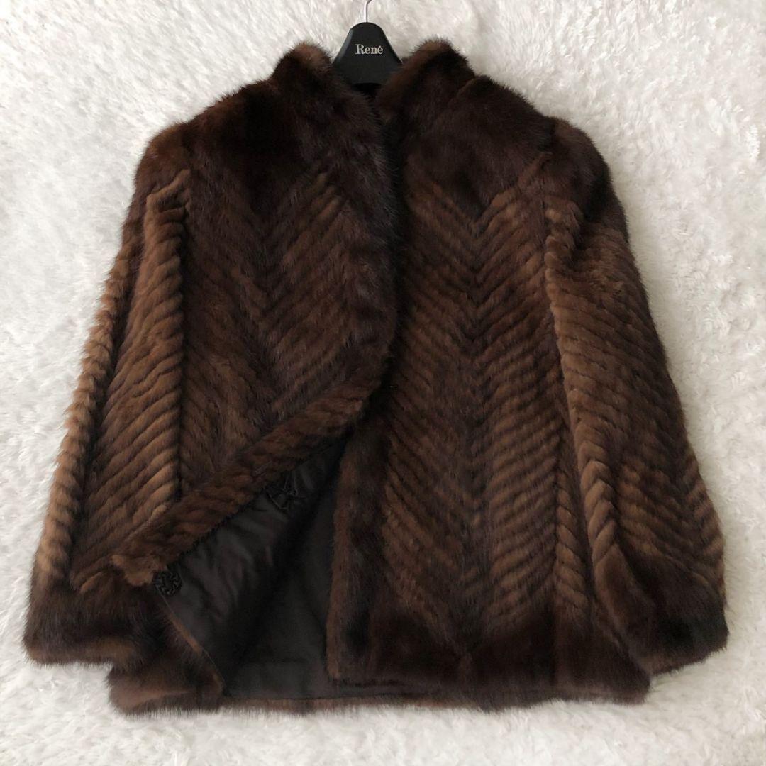 毛皮コート ファーコート リアル ミンク ブラウン M 肉厚 フレア モコモコ