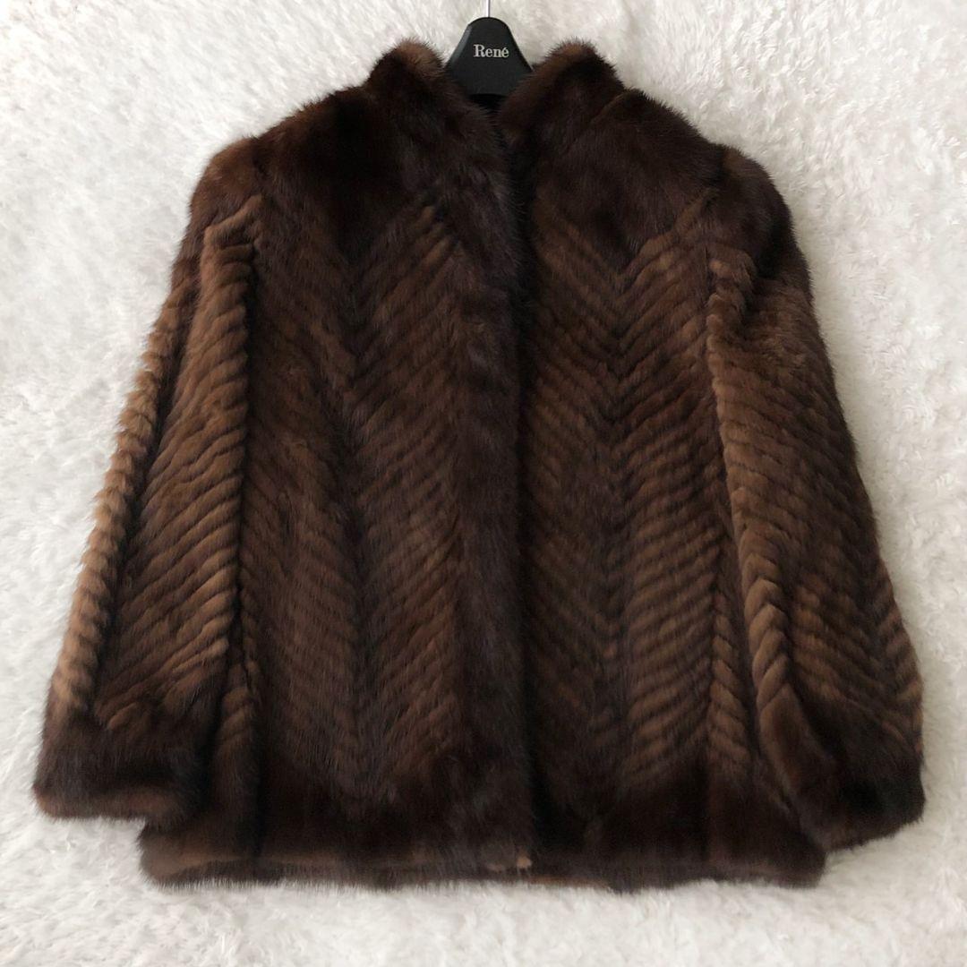 毛皮コート ファーコート リアル ミンク ブラウン M 肉厚 フレア モコモコ