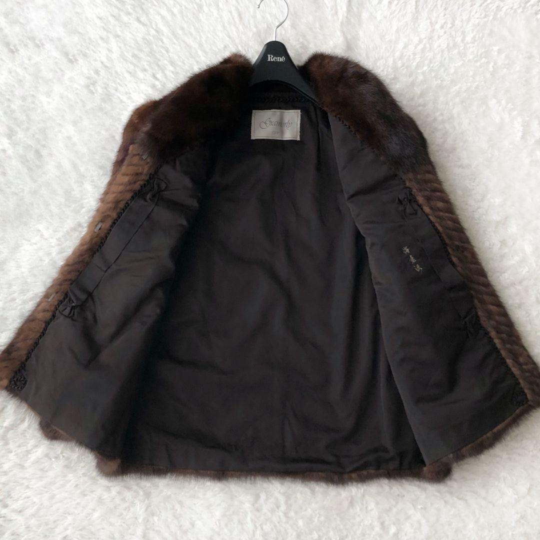 毛皮コート ファーコート リアル ミンク ブラウン M 肉厚 フレア モコモコ