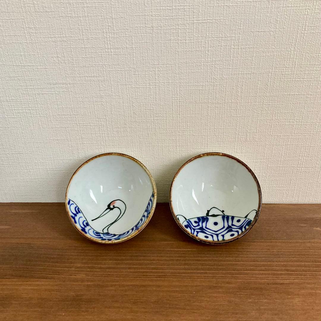 【新品未使用】kotohogi 波佐見焼 小皿 平盃 鶴 亀