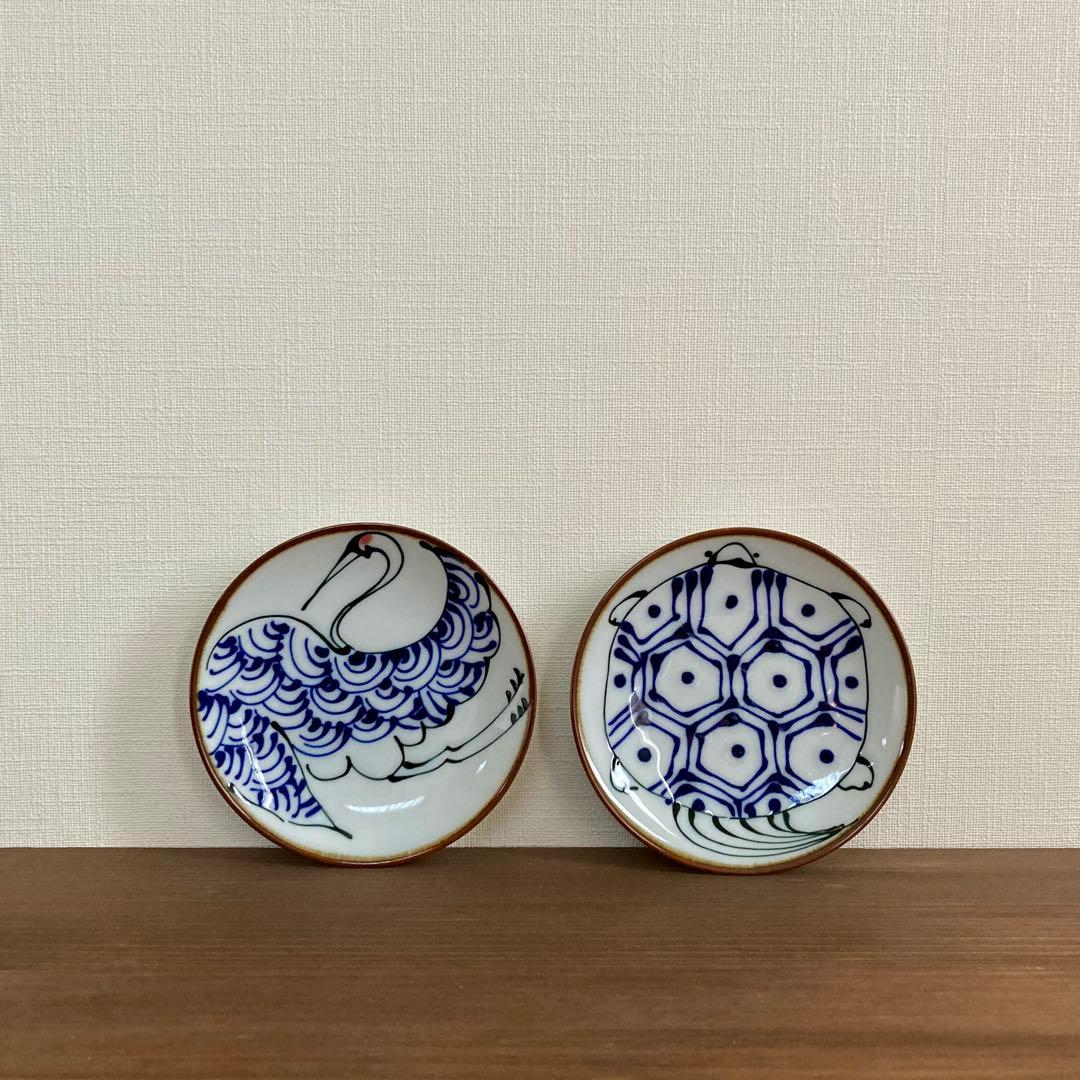【新品未使用】kotohogi 波佐見焼 小皿 平盃 鶴 亀