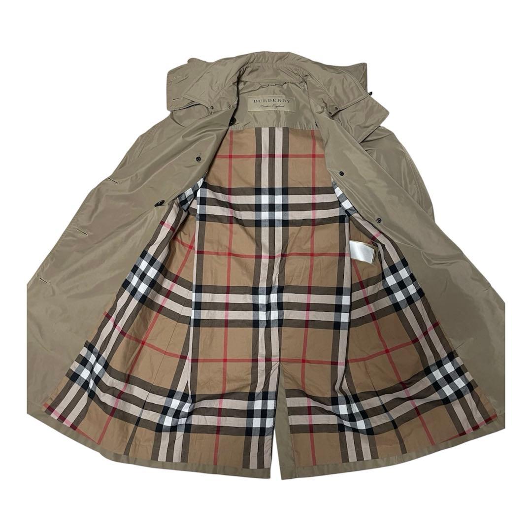 美品 近年モデル バーバリー 軽撥水 フード付 トレンチコート メガチェック40