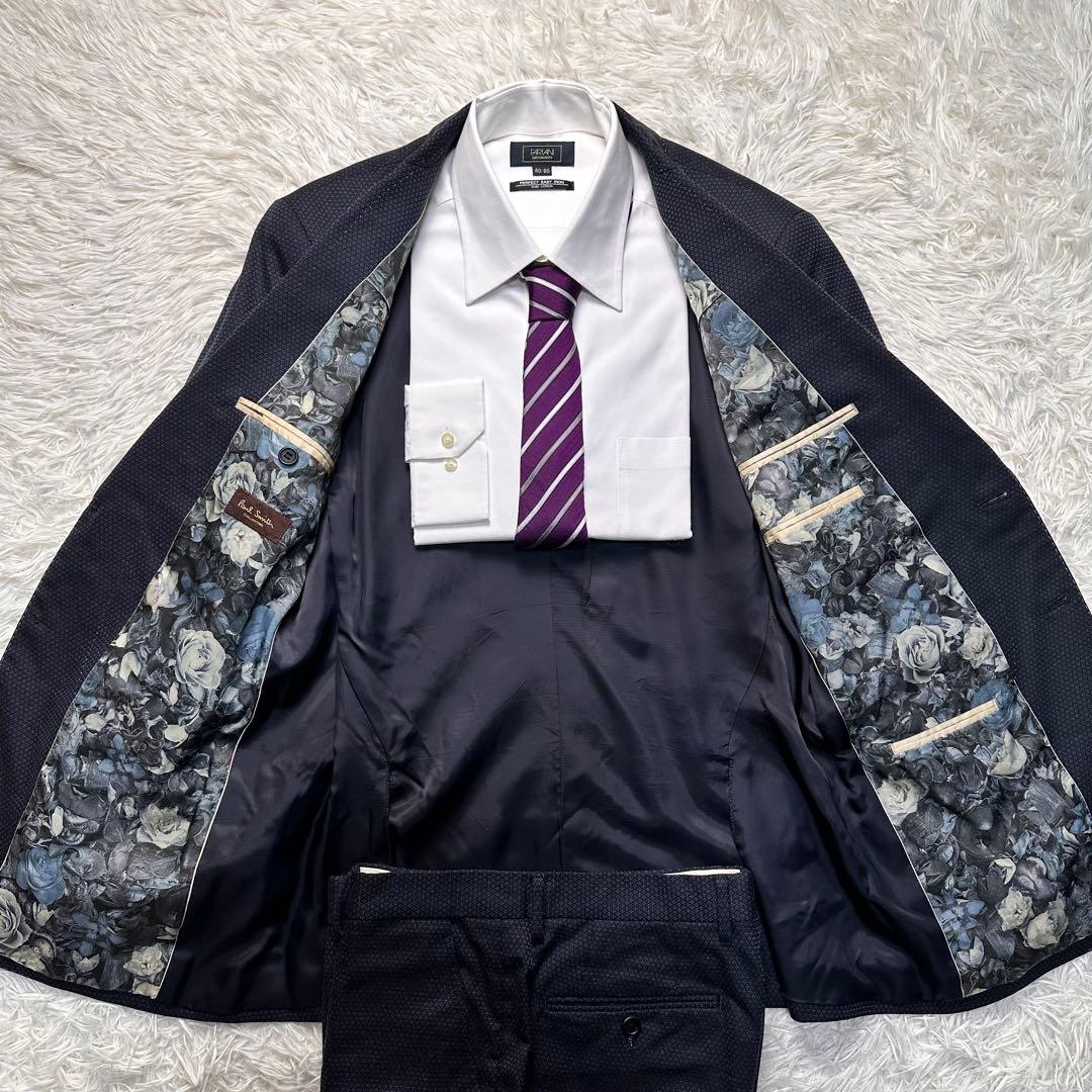 専用希少 極美品 ポールスミス 青薔薇柄 花柄 セットアップ白ステッチ 総裏 L