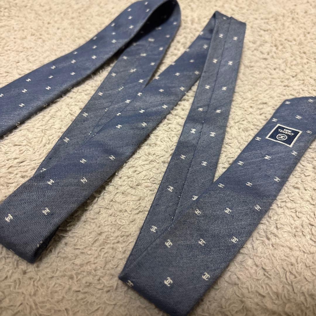 CHANEL シャネル ココマーク ネクタイ ブルー　ナロータイ