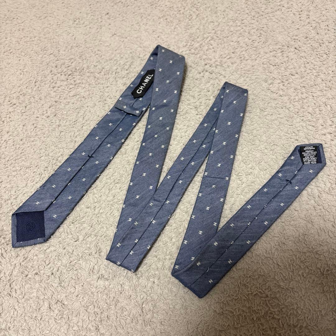 CHANEL シャネル ココマーク ネクタイ ブルー　ナロータイ