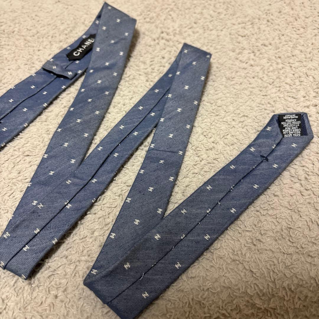 CHANEL シャネル ココマーク ネクタイ ブルー　ナロータイ