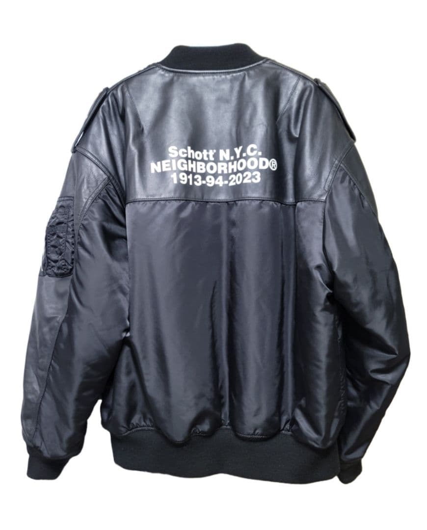 Schott × NEIGHBORHOOD　レザーコンビMA-1ジャケット