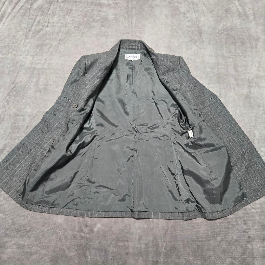 イヴサンローラン ダブル テーラードジャケット グレー ストライプ M