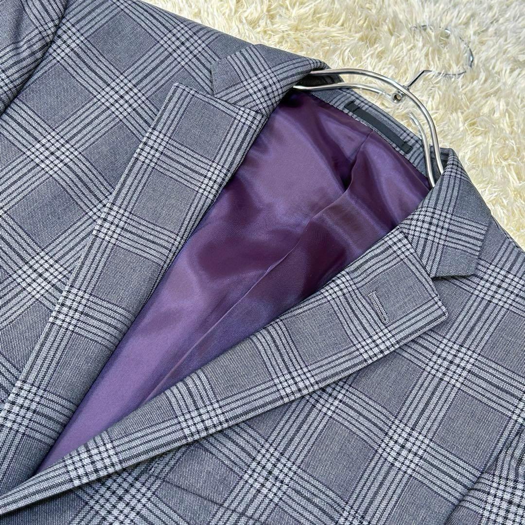 【美品 ウールシルク】バーバリーブラックレーベル　スーツ　チェック柄　グレー