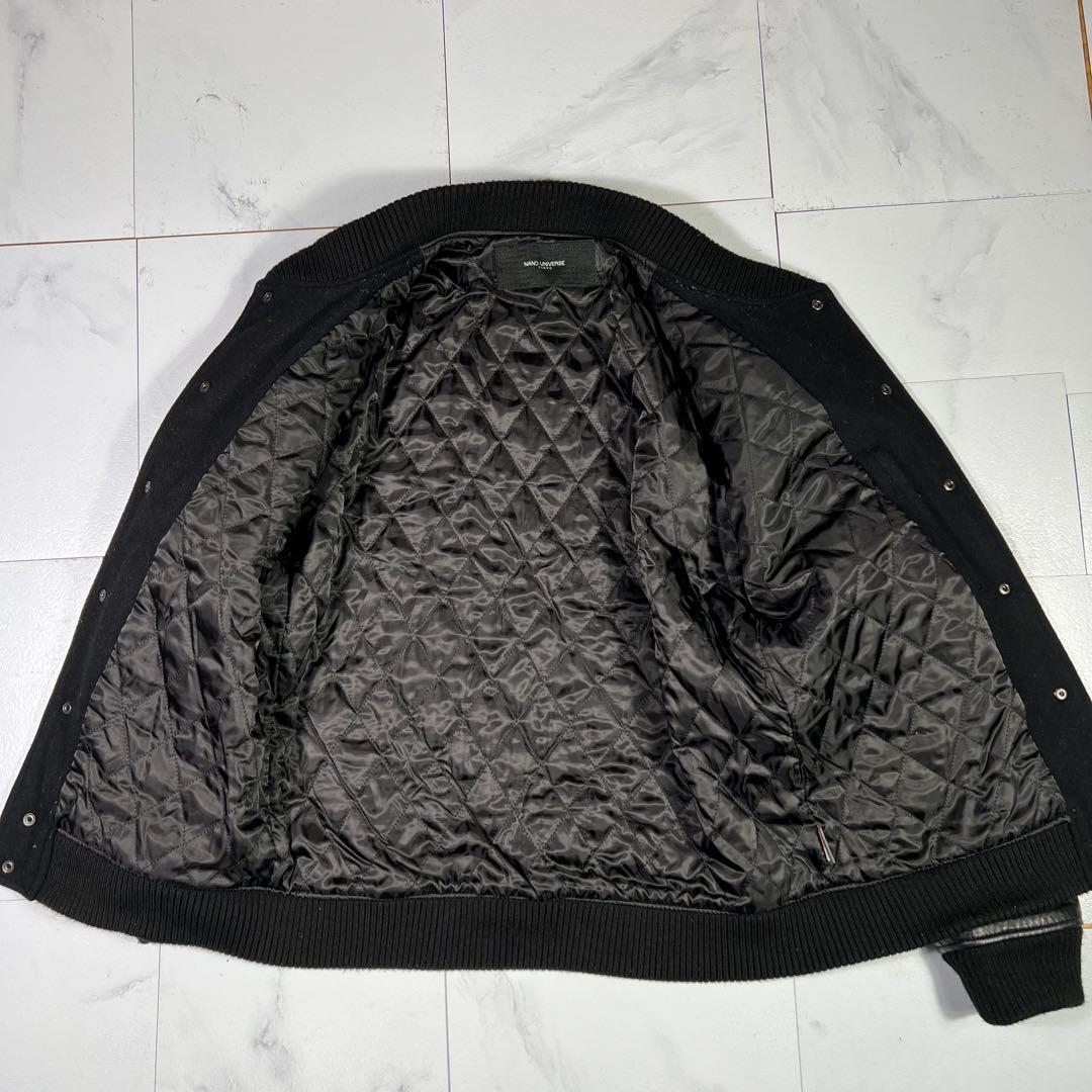 【美品】ナノユニバース スタジャン 袖ラムレザー切り替え キルティング裏地　L