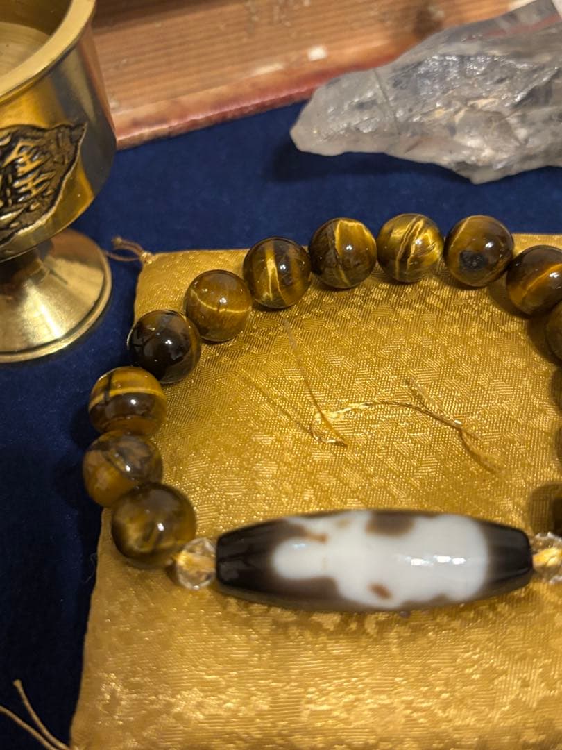 【富と才能の神】大黒天・弁財天天珠 虎目石ブレス【河内神社 浄化】