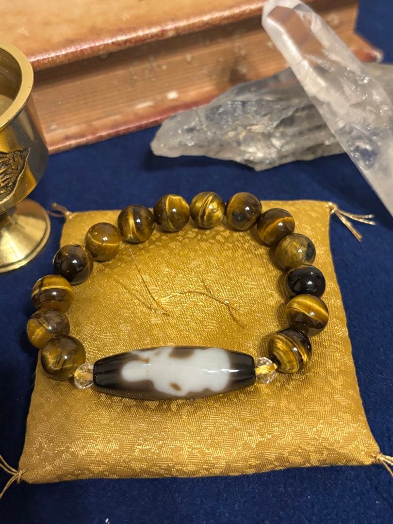 【富と才能の神】大黒天・弁財天天珠 虎目石ブレス【河内神社 浄化】