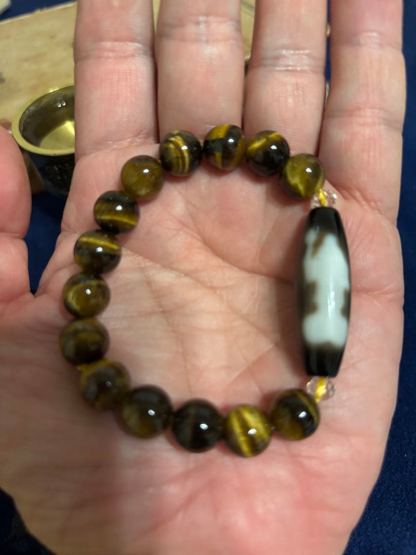 【富と才能の神】大黒天・弁財天天珠 虎目石ブレス【河内神社 浄化】