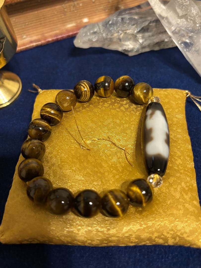 【富と才能の神】大黒天・弁財天天珠 虎目石ブレス【河内神社 浄化】