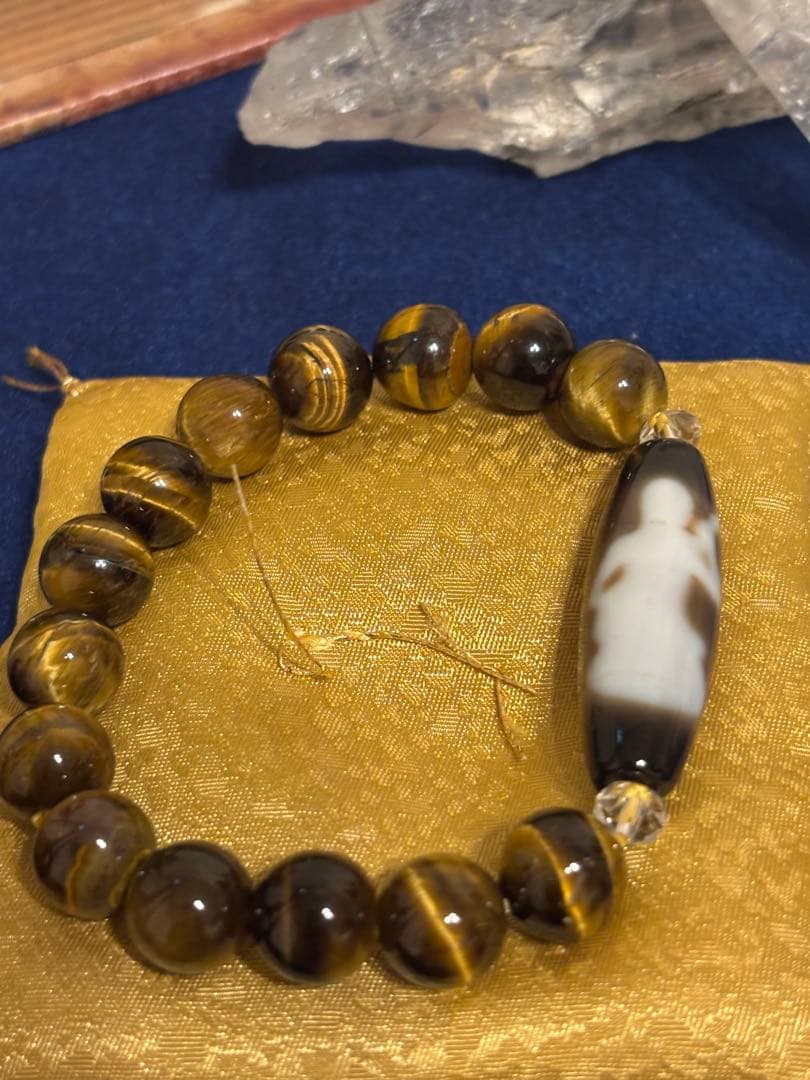 【富と才能の神】大黒天・弁財天天珠 虎目石ブレス【河内神社 浄化】