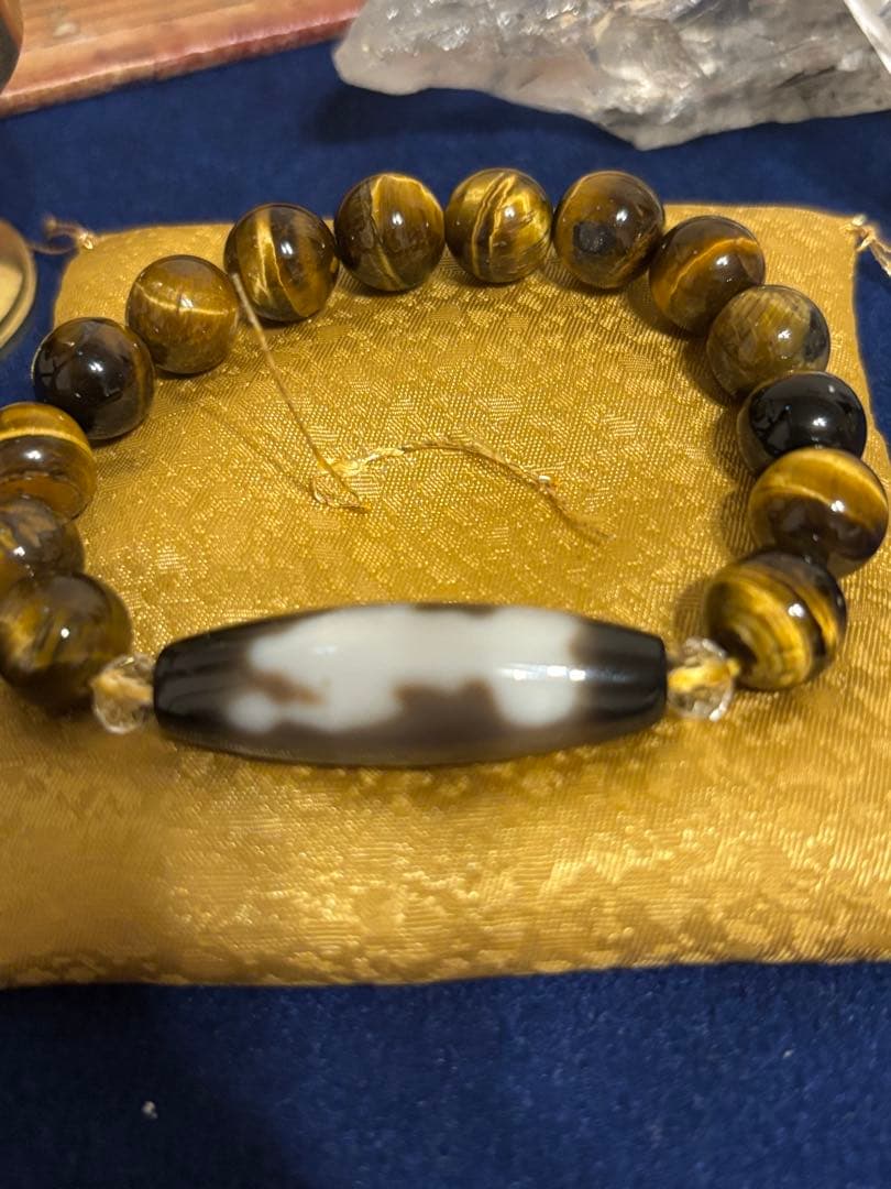 【富と才能の神】大黒天・弁財天天珠 虎目石ブレス【河内神社 浄化】