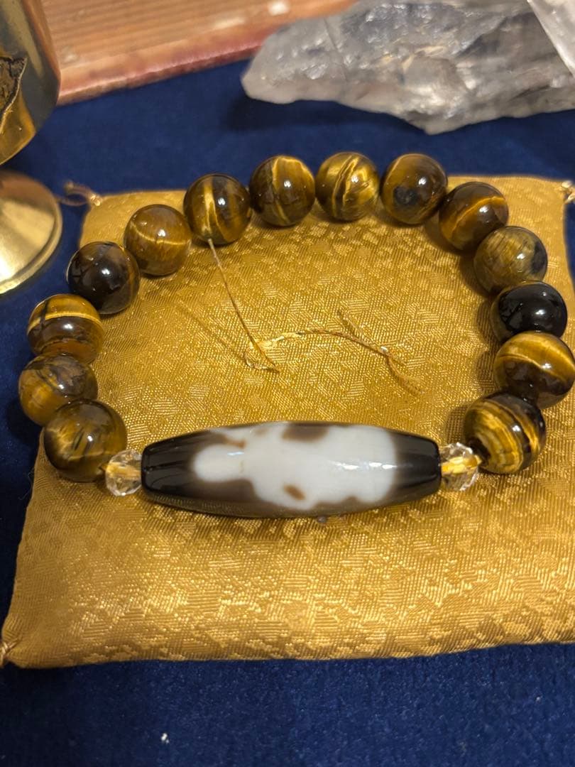 【富と才能の神】大黒天・弁財天天珠 虎目石ブレス【河内神社 浄化】