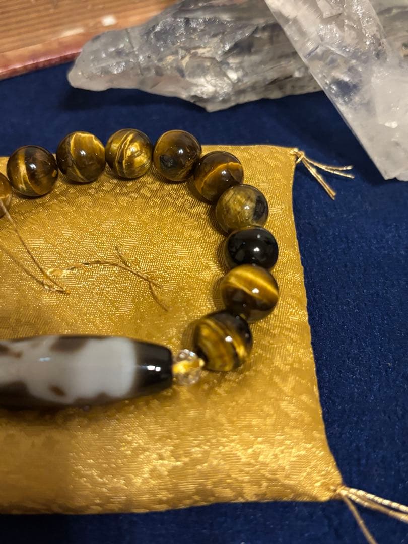 【富と才能の神】大黒天・弁財天天珠 虎目石ブレス【河内神社 浄化】