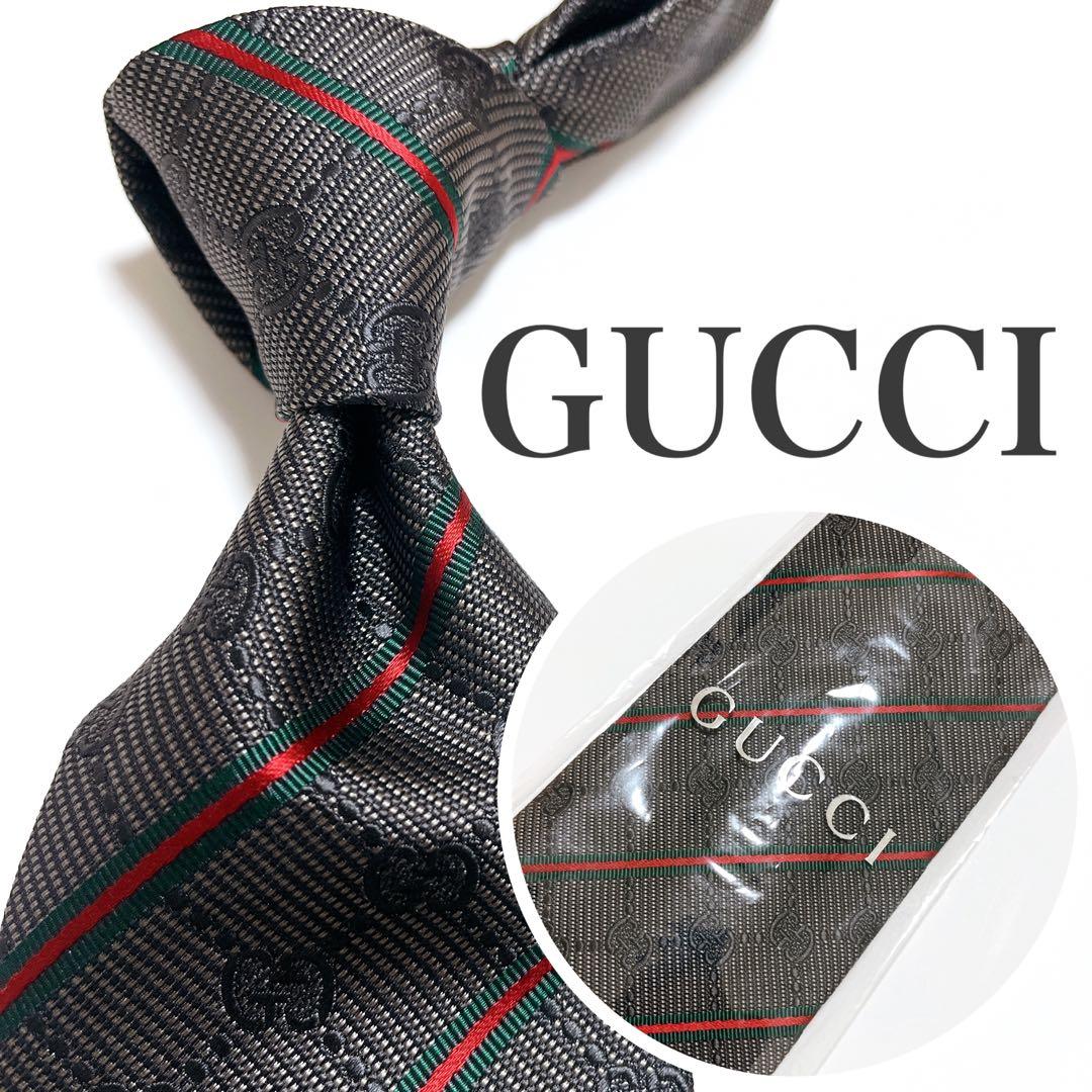新品未使用 グッチ ネクタイ ハイブランド GG柄 インターロッキング 光沢
