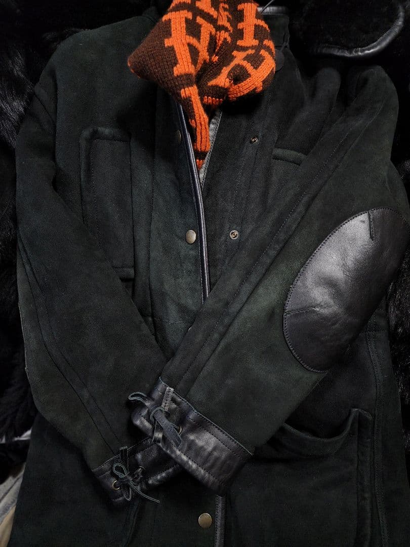 COACH フード付き取り外し可能ブラックスエード ムートンコート