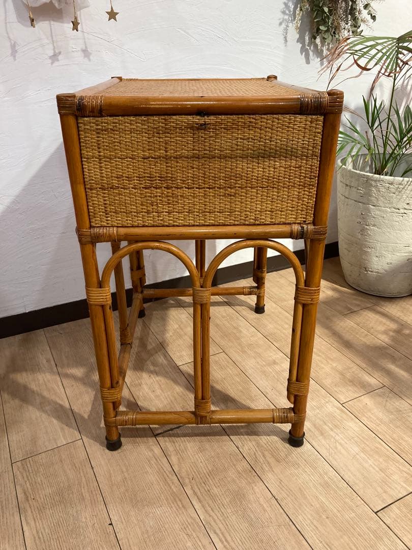 ラタン製　ドレッサー　机　椅子セット　昭和レトロ　ビンテージ